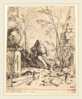 Johann Heinrich SchÃ¶nfeld (German, 1609-c. 1682), Democritus Meditating, 1654, etching on laid