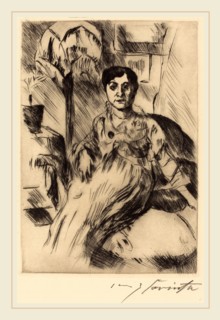 Lovis Corinth, Interior with Woman (Interieur mit Frau), German, 1858-1925, 1917, drypoint in black