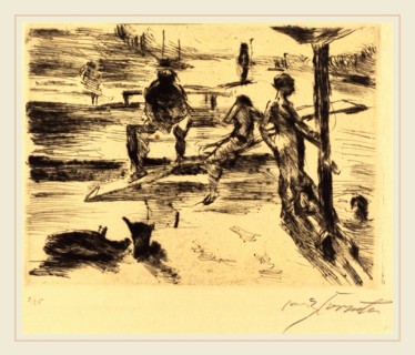 Lovis Corinth, Bathing Place (Badeanstalt), German, 1858-1925, 1919, drypoint in black on japan