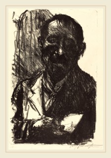 Lovis Corinth, Self-Portrait Sketching, German, 1858-1925, 1920, lithograph