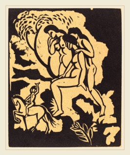 August Macke, BegrÃ¼ssung (Greeting), German, 1887-1914, woodcut in black on tan paper
