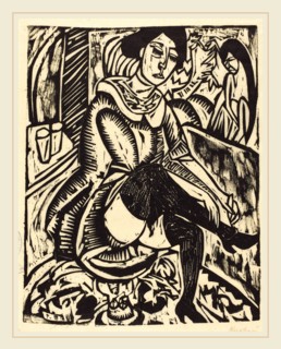 Ernst Ludwig Kirchner, Woman Tying Her Shoe (Frau, Schuh Zuknopfend), German, 1880-1938, 1912,