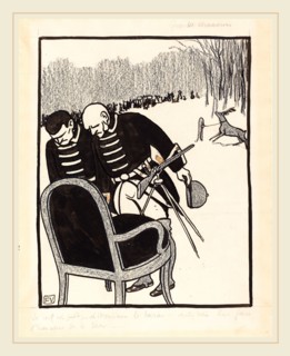 Félix Vallotton, Grands Chasseurs--Le Cerf est prÃªt, Swiss, 1865-1925, 1903, black crayon and