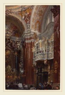 Adolph Menzel (German, 1815-1905), The Interior of the Jacobskirche at Innsbruck, 1872, gouache on