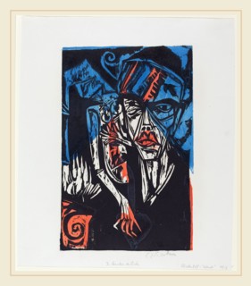 Ernst Ludwig Kirchner, Qualen der Liebe, German, 1880-1938, 1915, color woodcut from two blocks on