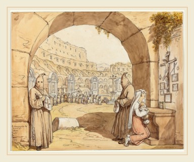 Bartolomeo Pinelli (Italian, 1781-1835), La Compagnia dei sacconi al Colosseo (Penitents Praying at