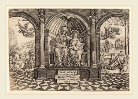 Master NA.DAT with the Mousetrap (Italian, active c. 1512), Virgin and Child Enthroned with Saint