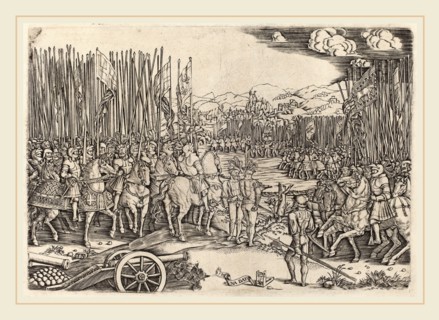 Master NA.DAT with the Mousetrap (Italian, active c. 1512), The Two Armies at the Battle of