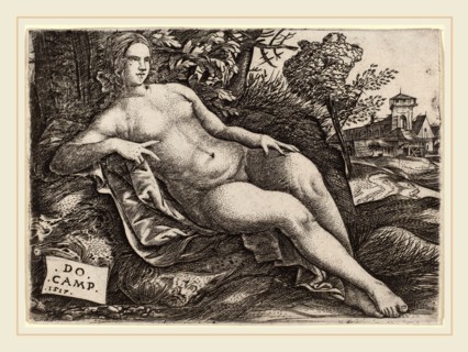 Domenico Campagnola (Italian, before 1500-1564), Venus Reclining in a Landscape, 1517, engraving