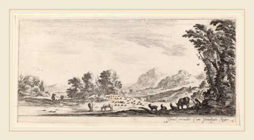 Stefano Della Bella (Italian, 1610-1664), Landscape with Shepherd Guarding his Flock, in or before