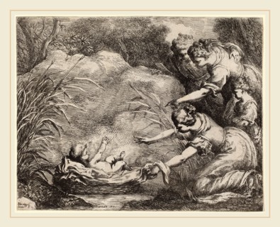 Bartolomeo Biscaino (Italian, 1632-1657), The Finding of Moses, etching