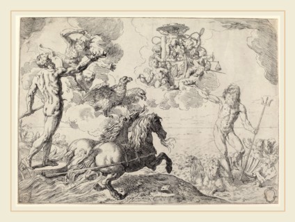 Simone Cantarini (Italian, 1612-1648), Jupiter, Neptune and Pluto, etching