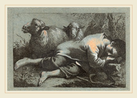 Francesco Londonio (Italian, 1723-1783), Peasant Boy Asleep near Two Sheep, 1758-1759, etching