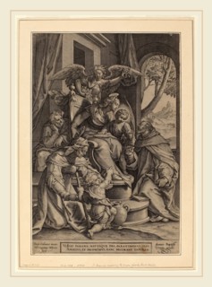Hieronymus Wierix after Denys Calvaert, Saint Francis Receiving the Palm from the Christ Child,
