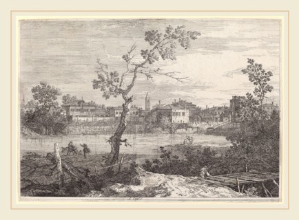 Canaletto (Italian, 1697-1768), View of a Town on a River Bank, c. 1735-1746, etching