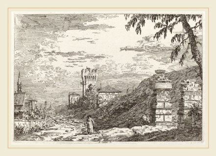 Canaletto (Italian, 1697-1768), Landscape with Tower and Two Ruined Pillars [left], c. 1735-1746,