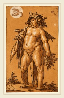 Hendrik Goltzius (Dutch, 1558-1617), Bacchus, c. 1595, chiaroscuro woodcut in gold and two shades