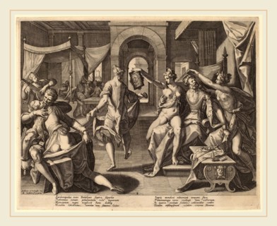 Raphael Sadeler I after Joos van Winghe (Flemish, 1560-1561-1628 or 1632), Sardanapalus among the