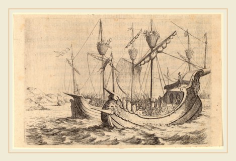 Willem Basse (Dutch, 1613 or 1614-1672), Hannibal's Navy Battling the Rhodians, 1634, etching and