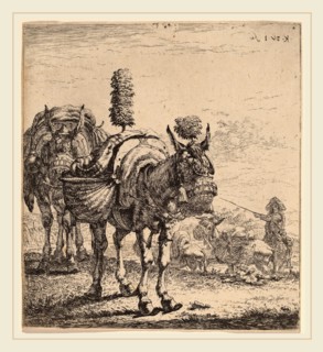 Karel Dujardin (Dutch, c. 1622-1678), Two Mules, etching