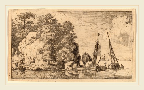 Allart van Everdingen (Dutch, 1621-1675), Two Boats on a Wide River, probably c. 1645-1656, etching