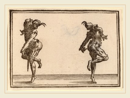 Edouard Eckman after Jacques Callot (Flemish, born c. 1600), Two Pantaloons Dancing, 1621, woodcut