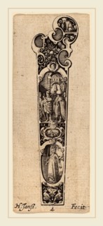 Hans Janssen (Dutch, born 1605), Handle for Knife or Fork, Ornamented with Figures, engraving