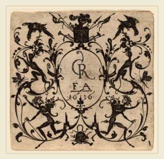 Master CR (Netherlandish, active c. 1616), Ornament with Grotesque, 1616, engraving