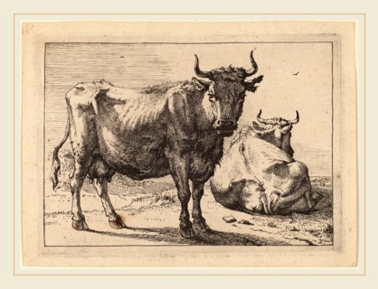 Paulus Potter (Dutch, 1625-1654), A Cow Standing and Another Lying Down, 1650, etching