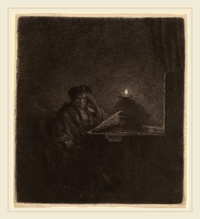 Rembrandt van Rijn (Dutch, 1606-1669), Student at a Table by Candlelight, c. 1642, etching