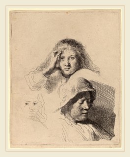 Rembrandt van Rijn (Dutch, 1606-1669), Three Heads of Women, One Lightly Etched, c. 1637, etching