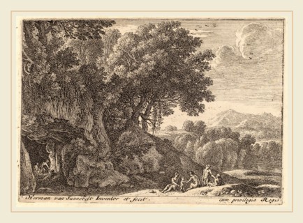 Herman van Swanevelt (Dutch, c. 1600-1655), Satyrs around a Fire, etching