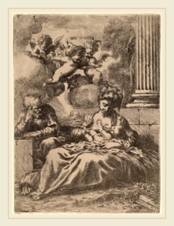Bartolomeo Biscaino (Italian, 1632-1657), The Holy Family by a Column, etching
