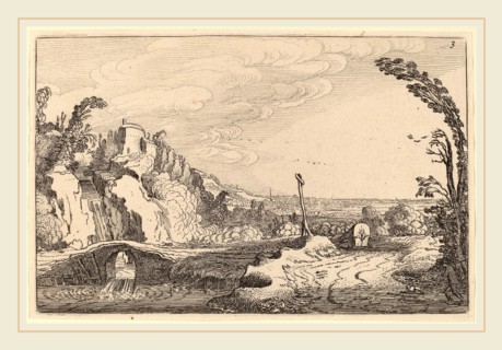 Jan van de Velde II (Dutch, 1593-1641), Cascade under a Stone Bridge, c. 1616, etching on laid