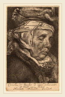 Cornelis Visscher (Dutch, 1629-1662), Head of an Old Woman (Visscher's Mother), etching and