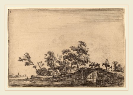 Anthonie Waterloo (Dutch, 1609-1610-1690), Rider and Flock on a Bridge, etching
