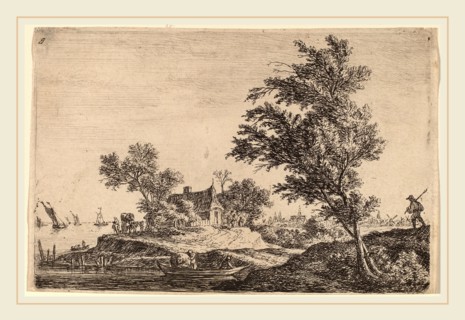 Anthonie Waterloo (Dutch, 1609-1610-1690), Traveler Passing Two Large Trees, etching
