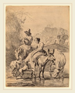 Nicolaes Pietersz Berchem (Dutch, 1620-1683), Shepherdess on a Donkey, 1655, etching