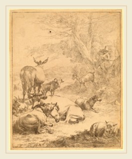 Nicolaes Pietersz Berchem (Dutch, 1620-1683), Resting Herd, etching counterproof