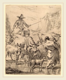 Nicolaes Pietersz Berchem (Dutch, 1620-1683), Herd Crossing the Brook, etching