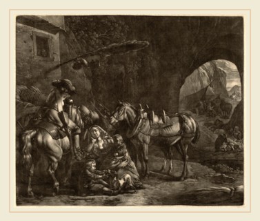 Jan van Huchtenburgh (Dutch, 1647-1733), Mother with Two Children  and a Horse in Front of an Inn,