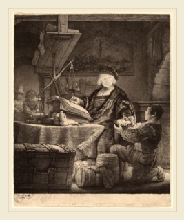 Rembrandt van Rijn (Dutch, 1606-1669), Jan Uytenbogaert, "The Goldweigher", etching on laid paper