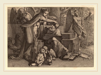 Carl Russ (Austrian, 1779-1843), Young Man Inspired by Genius, 1810, etching with drypoint and