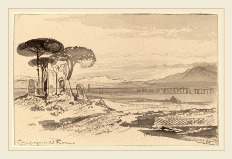 Edward Lear, Campagna di Roma, British, 1812-1888, 1884-1885, gray wash on wove paper