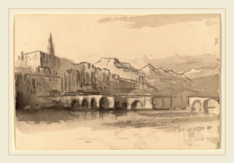 Edward Lear, Bridge with Mountains in the Distance (Ventimiglia), British, 1812-1888, 1884-1885,