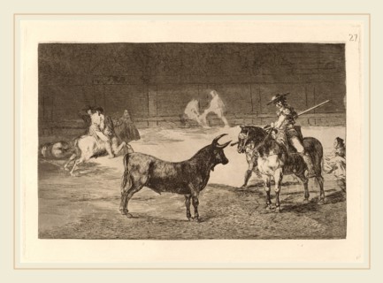 Francisco de Goya, El celebre Fernando del Toro, barilarguero, obligando a la fiera con su garrocha