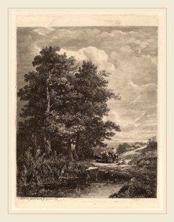 Alexandre Calame, Riders by a Pond, Swiss, 1810-1864, 1841, etching on chine collé