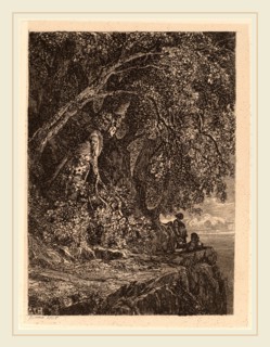 Alexandre Calame, Couple Resting on a Cliff, Swiss, 1810-1864, 1845, etching