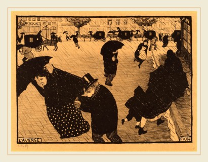 Félix Vallotton, L'Averse (The Shower), Swiss, 1865-1925, 1894, lithograph (zinc) on yellow wove