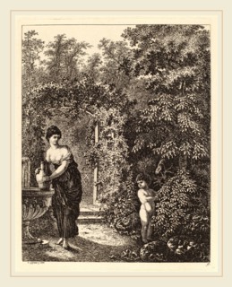 Salomon Gessner, Putto Visiting a Girl at a Fountain, Swiss, 1730-1788, 1771, etching on laid paper